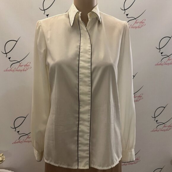 Vintage Designer LILLI ANN Blouse. Sz Medium. Cream Brown. Hidden Placket. B129 - Picture 1 of 4